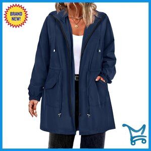 Plus Size Long Raincoat Lightweight Hooded Windbreaker Waterproof Jacket XL-5XL